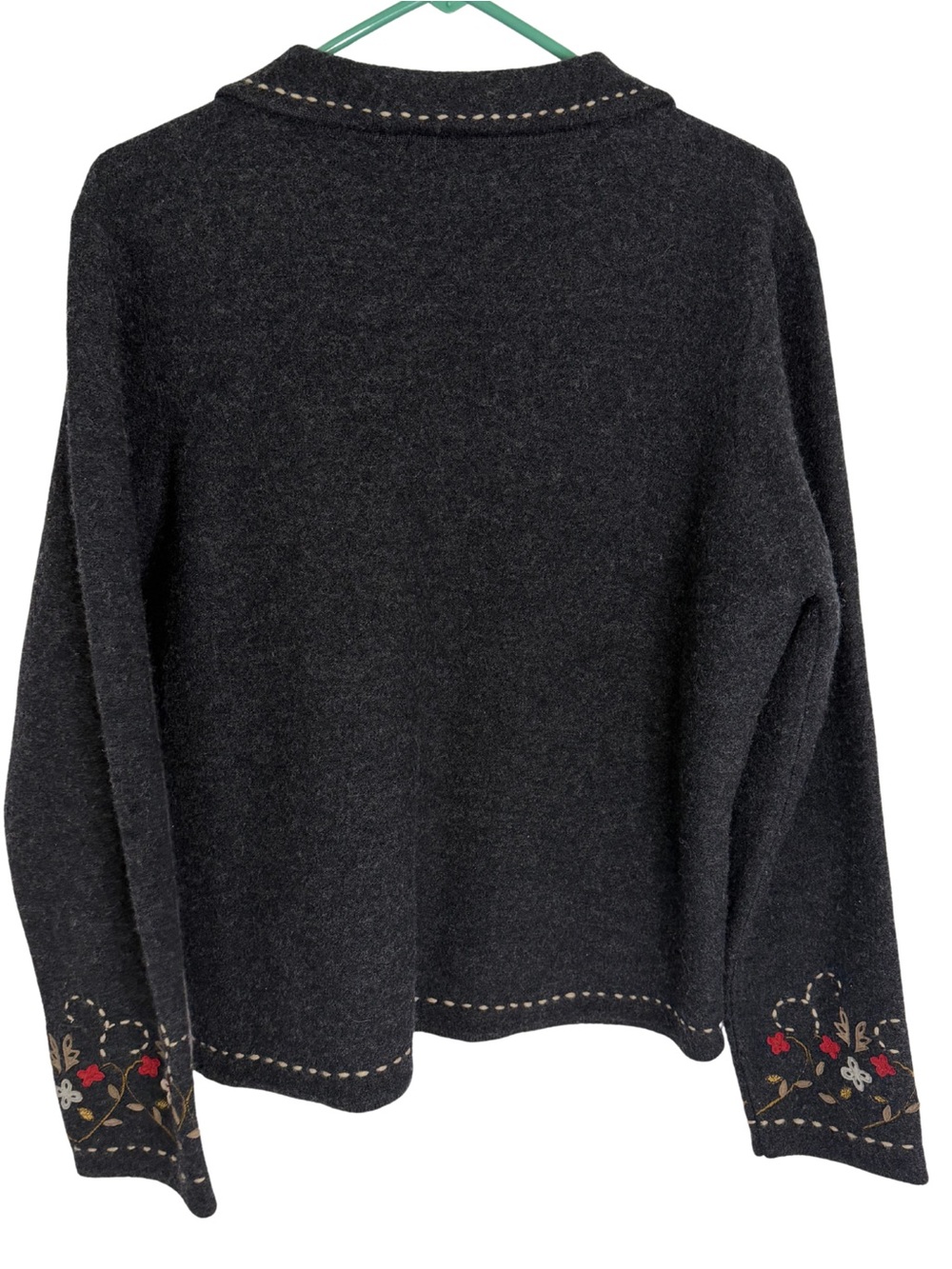Pendleton Gray 100% Virgin Wool Floral Embroidered Full Zip Cardigan Sweater - Picture 2 of 6